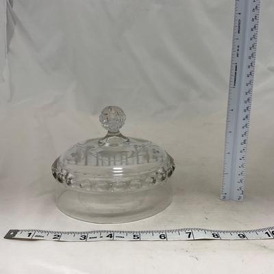 -87- Extra Large Clear Glass | Frosted Flower Detail | Covered Butter Dish