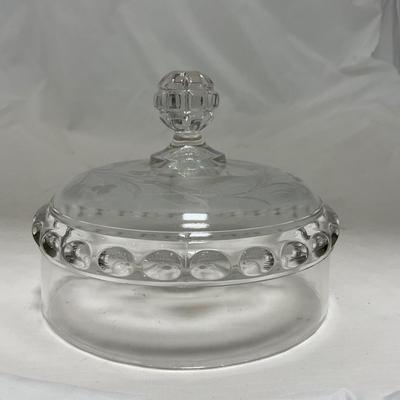-87- Extra Large Clear Glass | Frosted Flower Detail | Covered Butter Dish