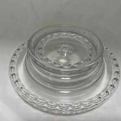 -87- Extra Large Clear Glass | Frosted Flower Detail | Covered Butter Dish