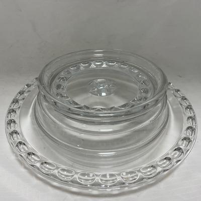 -87- Extra Large Clear Glass | Frosted Flower Detail | Covered Butter Dish