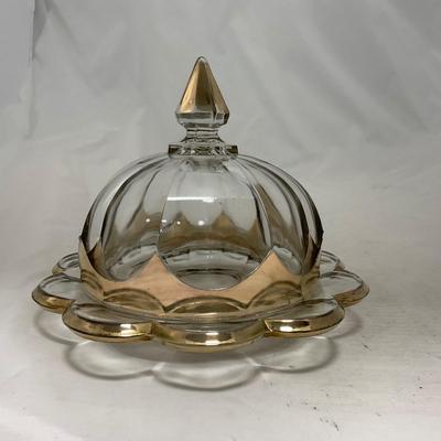 -88- Clear Glass with Gold Accents | Covered Butter Dish