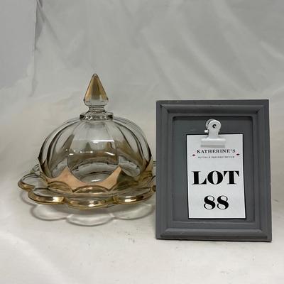 -88- Clear Glass with Gold Accents | Covered Butter Dish