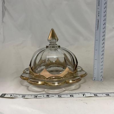 -88- Clear Glass with Gold Accents | Covered Butter Dish
