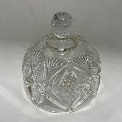 -89- Clear Glass with Gold Touches | Covered Butter Dish
