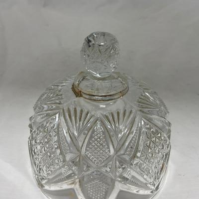 -89- Clear Glass with Gold Touches | Covered Butter Dish