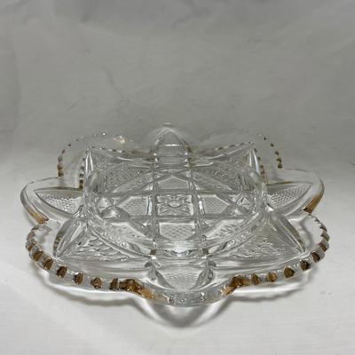 -89- Clear Glass with Gold Touches | Covered Butter Dish