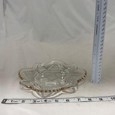-89- Clear Glass with Gold Touches | Covered Butter Dish