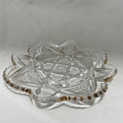 -89- Clear Glass with Gold Touches | Covered Butter Dish