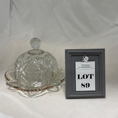 -89- Clear Glass with Gold Touches | Covered Butter Dish