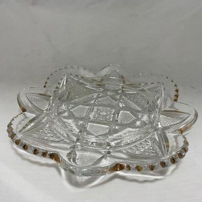 -89- Clear Glass with Gold Touches | Covered Butter Dish