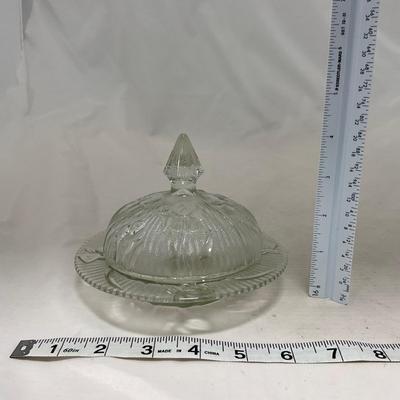 -90- Clear Glass | Flower Details | Covered Butter Dish