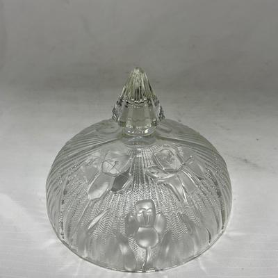 -90- Clear Glass | Flower Details | Covered Butter Dish