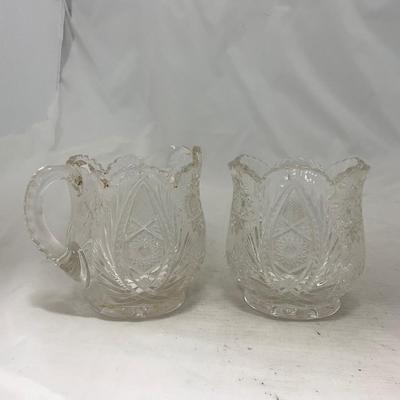 -91- Clear Cut Glass | Sugar & Creamer Set