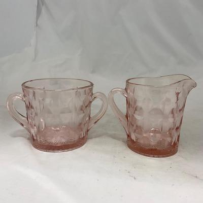 -93- Pink Depression Glass | Sugar & Creamer Set