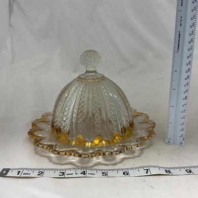 -94- Clear Glass with Gold Accents | Covered Butter Dish | Creamer & Sugar | Lidded Jar
