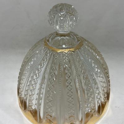 -94- Clear Glass with Gold Accents | Covered Butter Dish | Creamer & Sugar | Lidded Jar