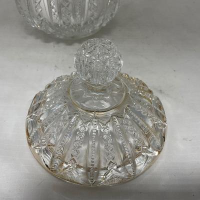 -94- Clear Glass with Gold Accents | Covered Butter Dish | Creamer & Sugar | Lidded Jar