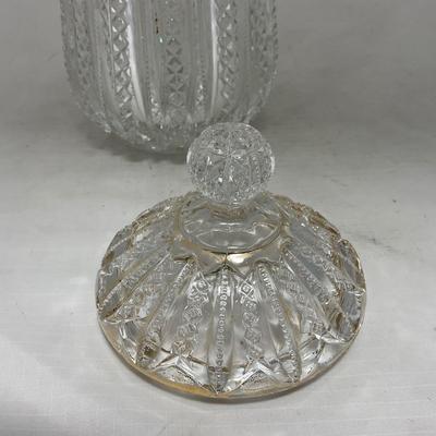 -94- Clear Glass with Gold Accents | Covered Butter Dish | Creamer & Sugar | Lidded Jar