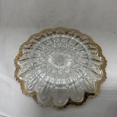 -94- Clear Glass with Gold Accents | Covered Butter Dish | Creamer & Sugar | Lidded Jar