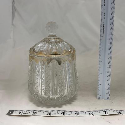-94- Clear Glass with Gold Accents | Covered Butter Dish | Creamer & Sugar | Lidded Jar