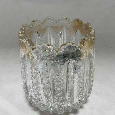 -94- Clear Glass with Gold Accents | Covered Butter Dish | Creamer & Sugar | Lidded Jar