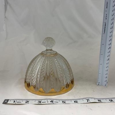-94- Clear Glass with Gold Accents | Covered Butter Dish | Creamer & Sugar | Lidded Jar