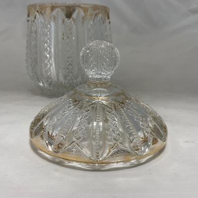 -94- Clear Glass with Gold Accents | Covered Butter Dish | Creamer & Sugar | Lidded Jar