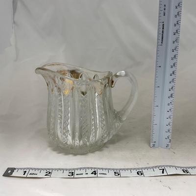 -94- Clear Glass with Gold Accents | Covered Butter Dish | Creamer & Sugar | Lidded Jar