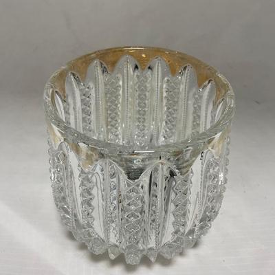 -94- Clear Glass with Gold Accents | Covered Butter Dish | Creamer & Sugar | Lidded Jar