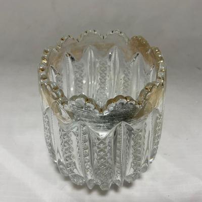 -94- Clear Glass with Gold Accents | Covered Butter Dish | Creamer & Sugar | Lidded Jar