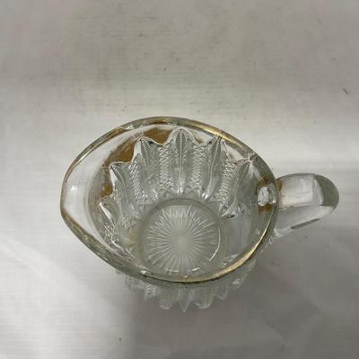 -94- Clear Glass with Gold Accents | Covered Butter Dish | Creamer & Sugar | Lidded Jar
