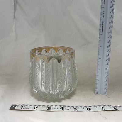 -94- Clear Glass with Gold Accents | Covered Butter Dish | Creamer & Sugar | Lidded Jar
