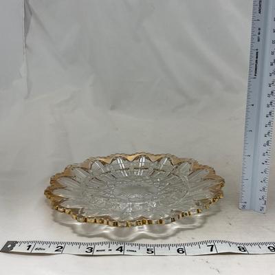 -94- Clear Glass with Gold Accents | Covered Butter Dish | Creamer & Sugar | Lidded Jar