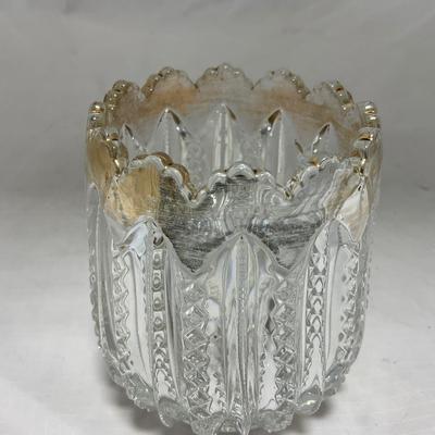 -94- Clear Glass with Gold Accents | Covered Butter Dish | Creamer & Sugar | Lidded Jar