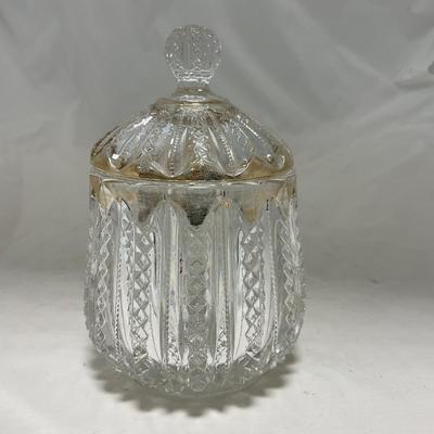 -94- Clear Glass with Gold Accents | Covered Butter Dish | Creamer & Sugar | Lidded Jar