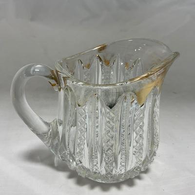 -94- Clear Glass with Gold Accents | Covered Butter Dish | Creamer & Sugar | Lidded Jar