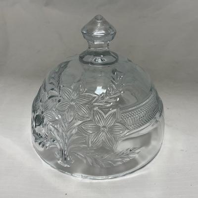 -95- Clear Glass | Flower Details | Covered Butter Dish