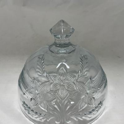 -95- Clear Glass | Flower Details | Covered Butter Dish