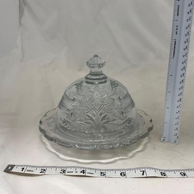 -95- Clear Glass | Flower Details | Covered Butter Dish