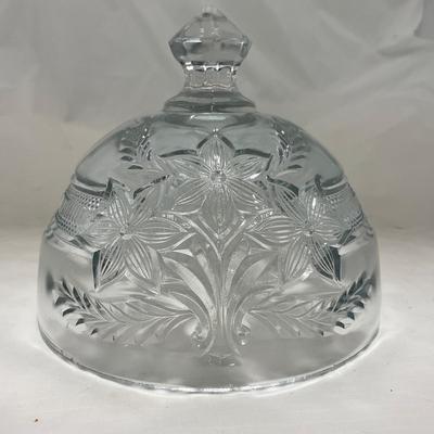-95- Clear Glass | Flower Details | Covered Butter Dish
