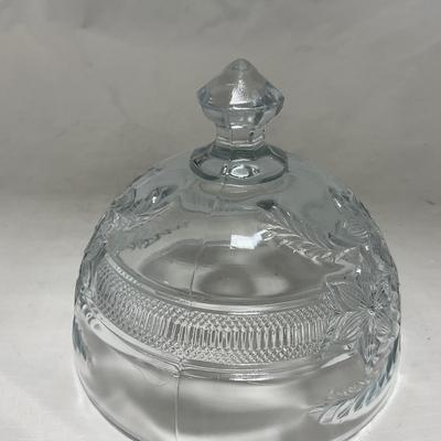 -95- Clear Glass | Flower Details | Covered Butter Dish