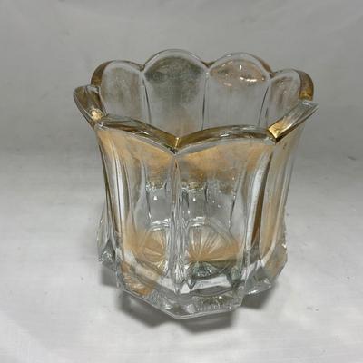 -96- Heavy Clear Glass with Gold Accents | Covered Butter Dish | Lidded Jar | Jar | Creamer & Sugar