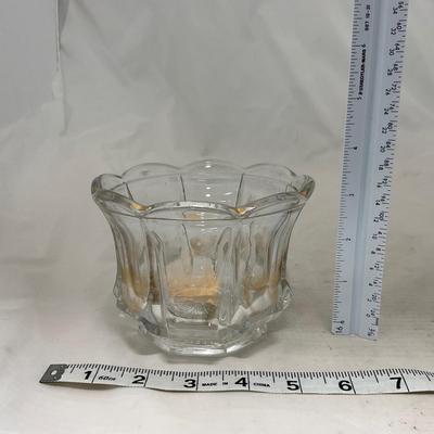 -96- Heavy Clear Glass with Gold Accents | Covered Butter Dish | Lidded Jar | Jar | Creamer & Sugar