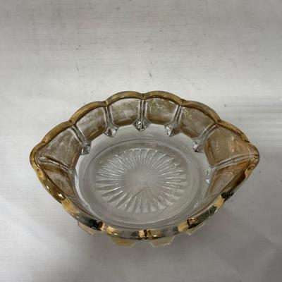 -96- Heavy Clear Glass with Gold Accents | Covered Butter Dish | Lidded Jar | Jar | Creamer & Sugar