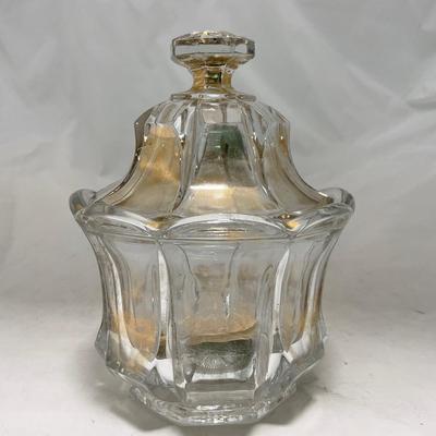 -96- Heavy Clear Glass with Gold Accents | Covered Butter Dish | Lidded Jar | Jar | Creamer & Sugar