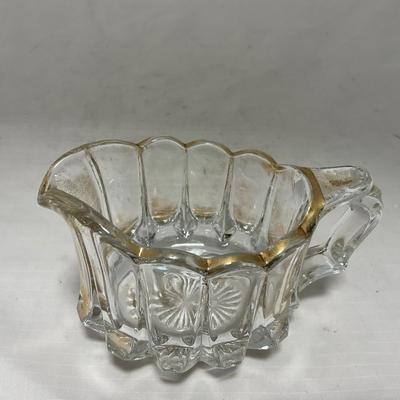 -96- Heavy Clear Glass with Gold Accents | Covered Butter Dish | Lidded Jar | Jar | Creamer & Sugar