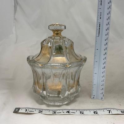 -96- Heavy Clear Glass with Gold Accents | Covered Butter Dish | Lidded Jar | Jar | Creamer & Sugar