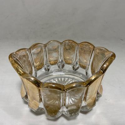 -96- Heavy Clear Glass with Gold Accents | Covered Butter Dish | Lidded Jar | Jar | Creamer & Sugar