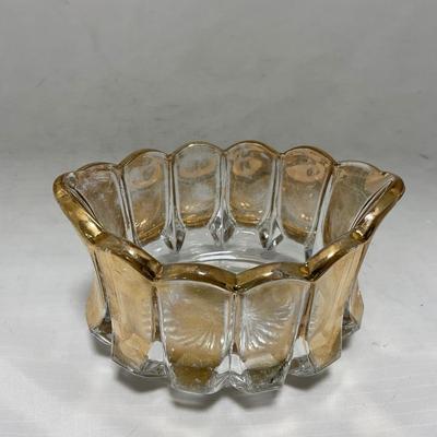 -96- Heavy Clear Glass with Gold Accents | Covered Butter Dish | Lidded Jar | Jar | Creamer & Sugar