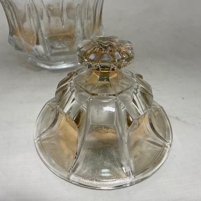 -96- Heavy Clear Glass with Gold Accents | Covered Butter Dish | Lidded Jar | Jar | Creamer & Sugar